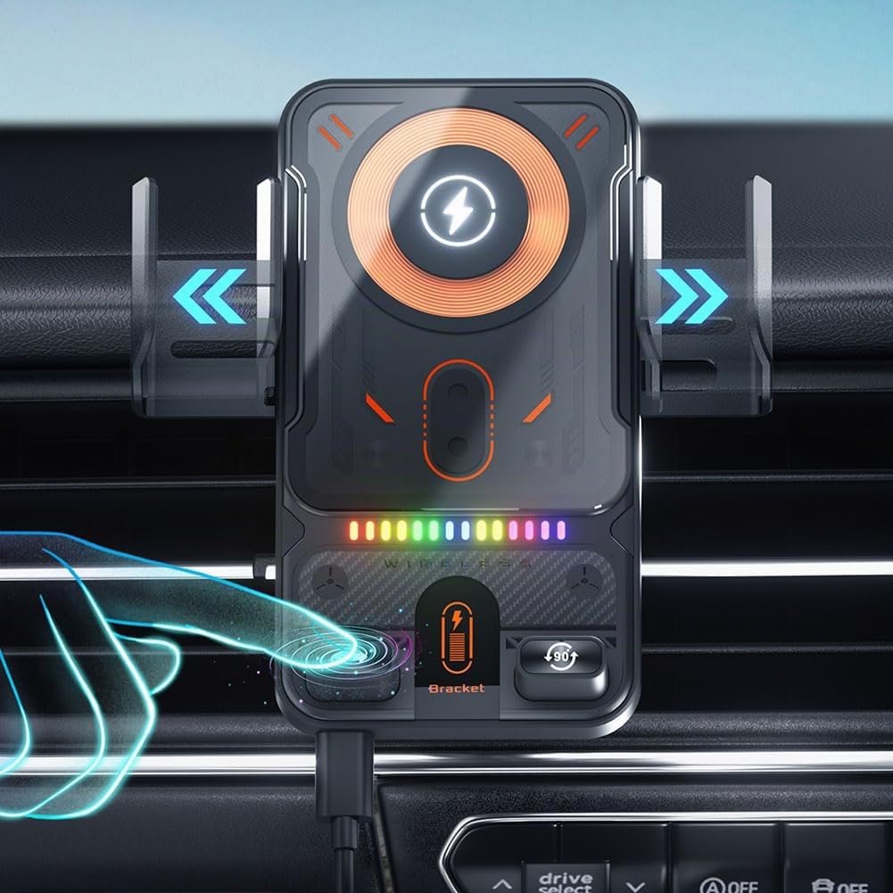 Caricabatterie da auto wireless da 15 W e supporto per telefono, supporto caricabatterie da auto wireless, Auto-Bloccaggio Porta Cellulare Auto per iPhone, per Samsung, per Huawei, per LG(nero)