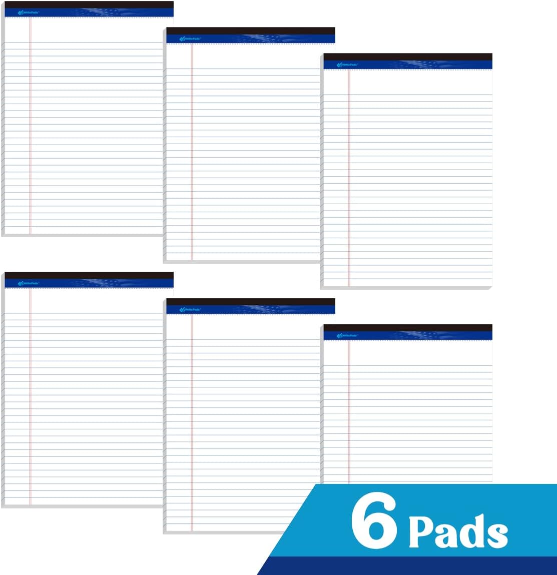 Legal Pad 8.5 x 11 Note Pad, Wide Ruled Writing Pad, White Paper, 6-Pack, 50 Sheets Per Pad, Micro-Perforated Notepad, Office Supplies (KSU-8331) – Made in the USA