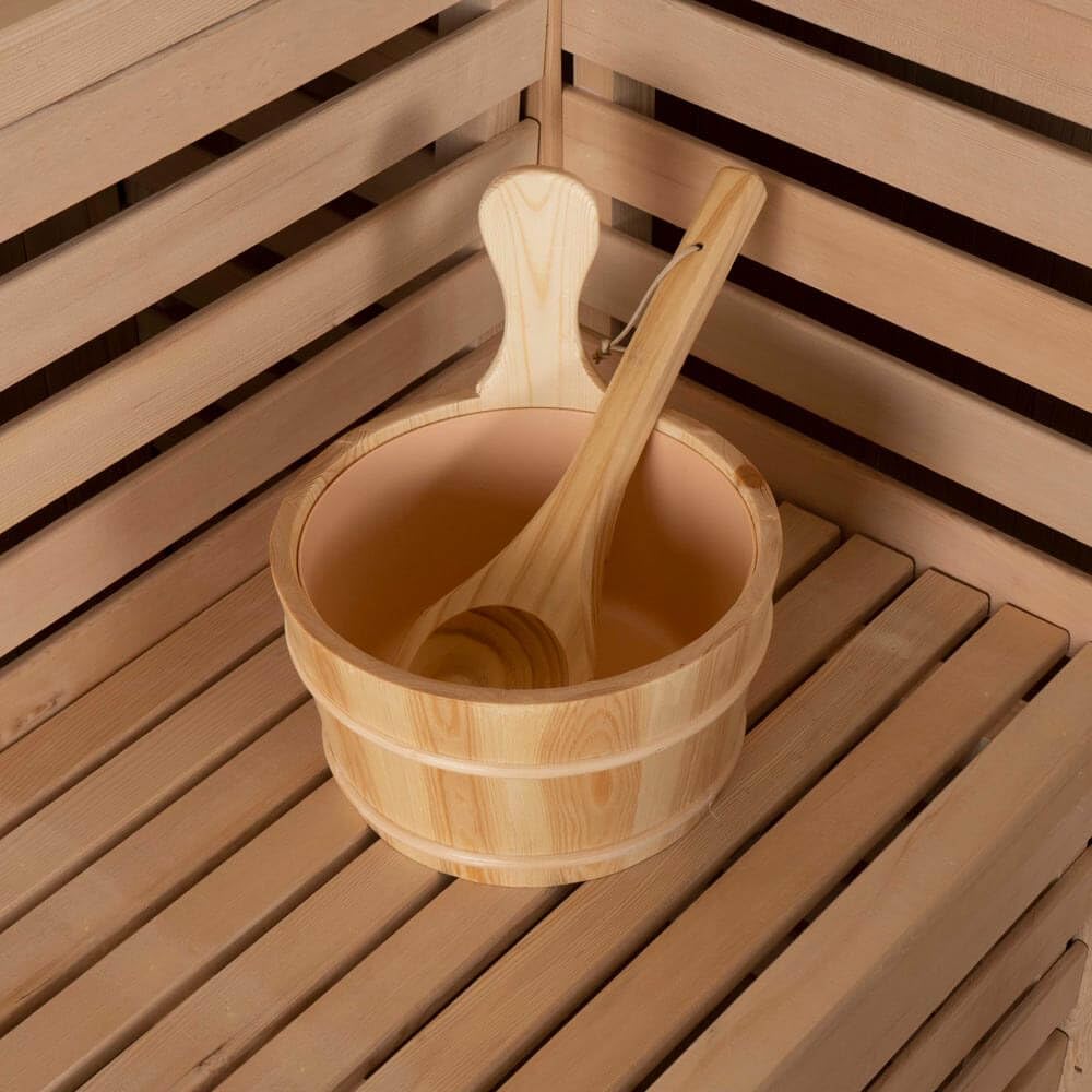 Home Deluxe - Traditionelle Sauna - Skyline XL Big - 200 x 200 x 210 cm - für 2-6 Personen, Hemlocktanne, inkl. Saunaofen, Saunazubehör I Dampfsauna Aufgusssauna Finnische Sauna Bio Sauna