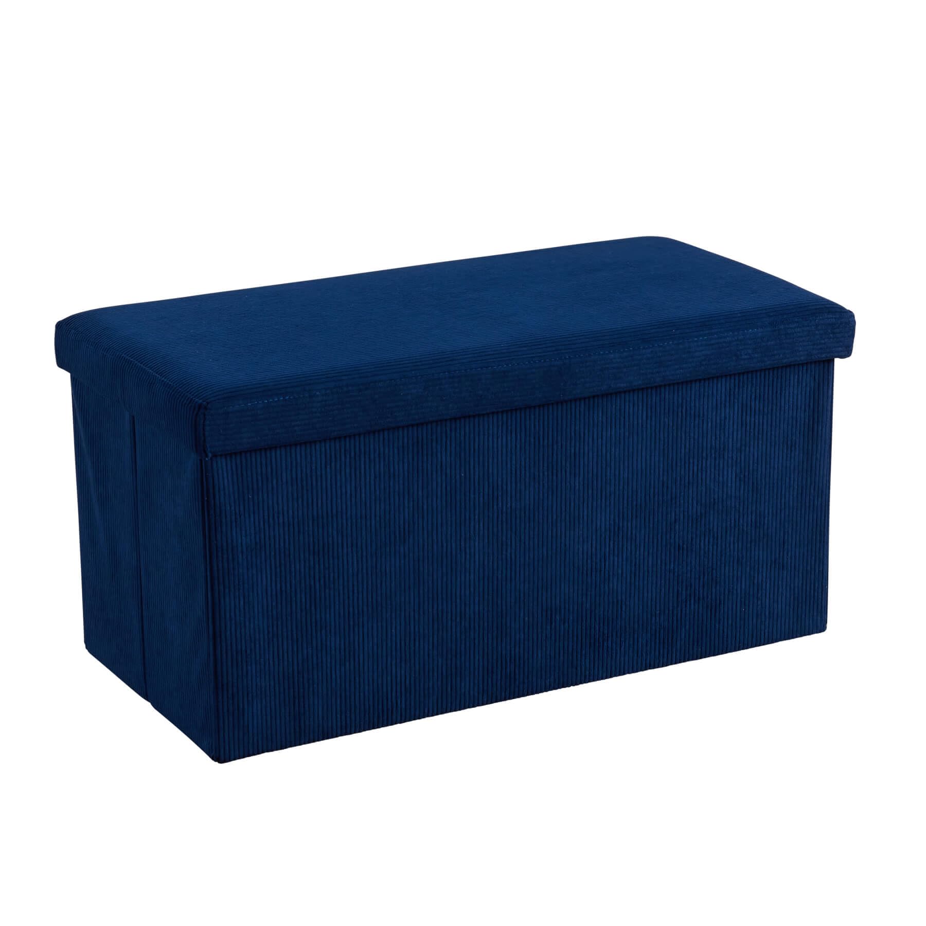 Home Source Large Folding Ottoman Corduroy Fabric Storage Chest, Blue, 76cm Rectangle
