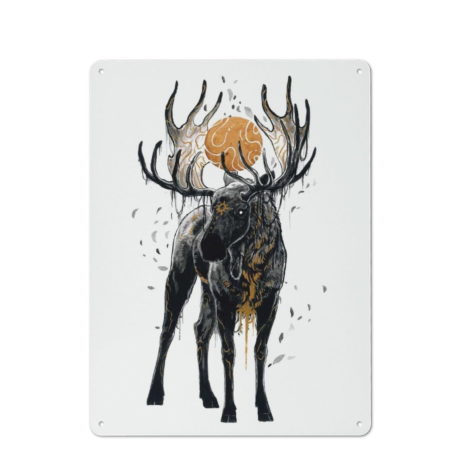Junmoney Style-11 Sun Moose Workshop Style Metal Wall Decor 40X30cm, Decorative Metal Plaque For Garage, Hobby Room, Office Or Man Cave