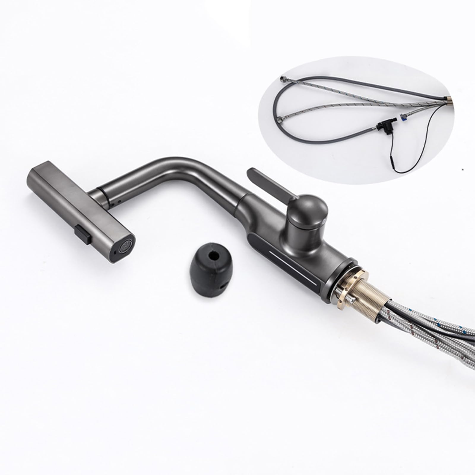 Generico Rubinetto da Bagno Rubinetto Miscelatore per Lavabo Cascata con Doccetta Estraibile Rubinetto Miscelatore Monocomando per Lavabo con Display Digitale Bianco