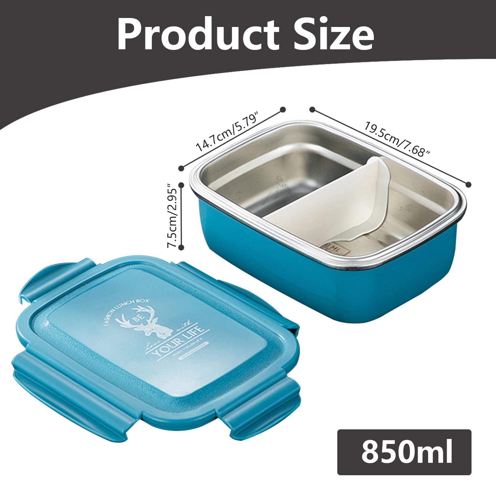 Set Di 4 Contenitori Per Pranzo In Acciaio Inox 304 Da 850 Ml – A Prova Di Perdite Con Anello In Silicone, Lavabili In Lavastoviglie, Senza BPA