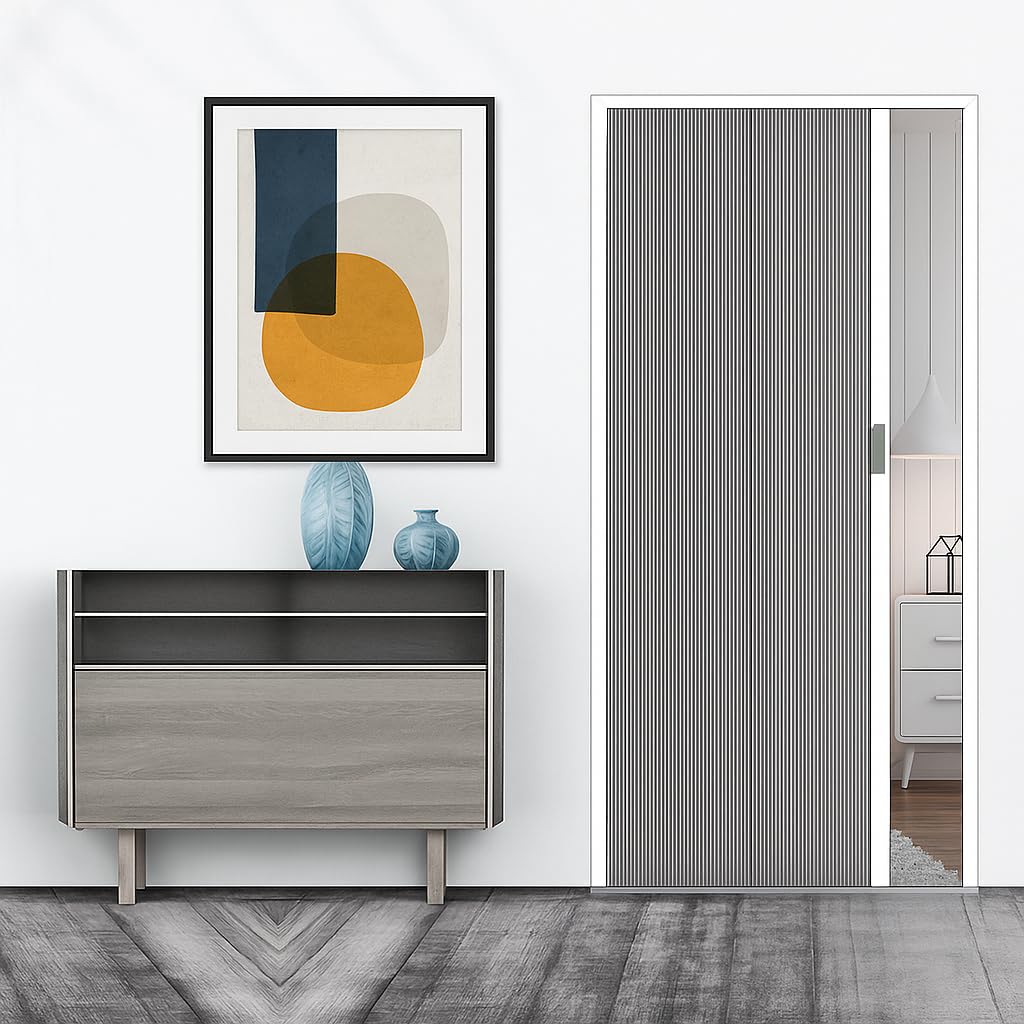 Porta Scorrevole Pieghevole a soffietto Senza Foratura con Telaio in Alluminio e Pannello in Tessuto non Tessuto Divisorio Bagno Cucina