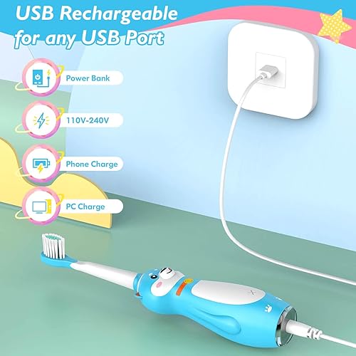 Miniatura 6 de Dada-Tech Cepillo de dientes eléctrico recargable para niños cepillo de dientes de silicona sónica con temporizador para niños y niñas a partir de 3