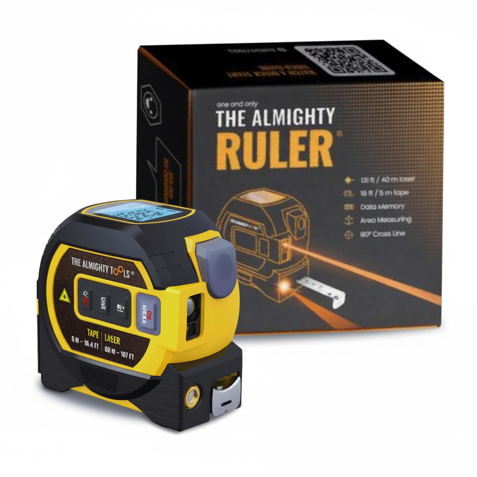 The Almighty Ruler, metro a nastro laser, misuratore di distanza laser, strumento resistente con funzione di marcatura incrociata, telemetro intelligente, display di facile lettura, misurazione