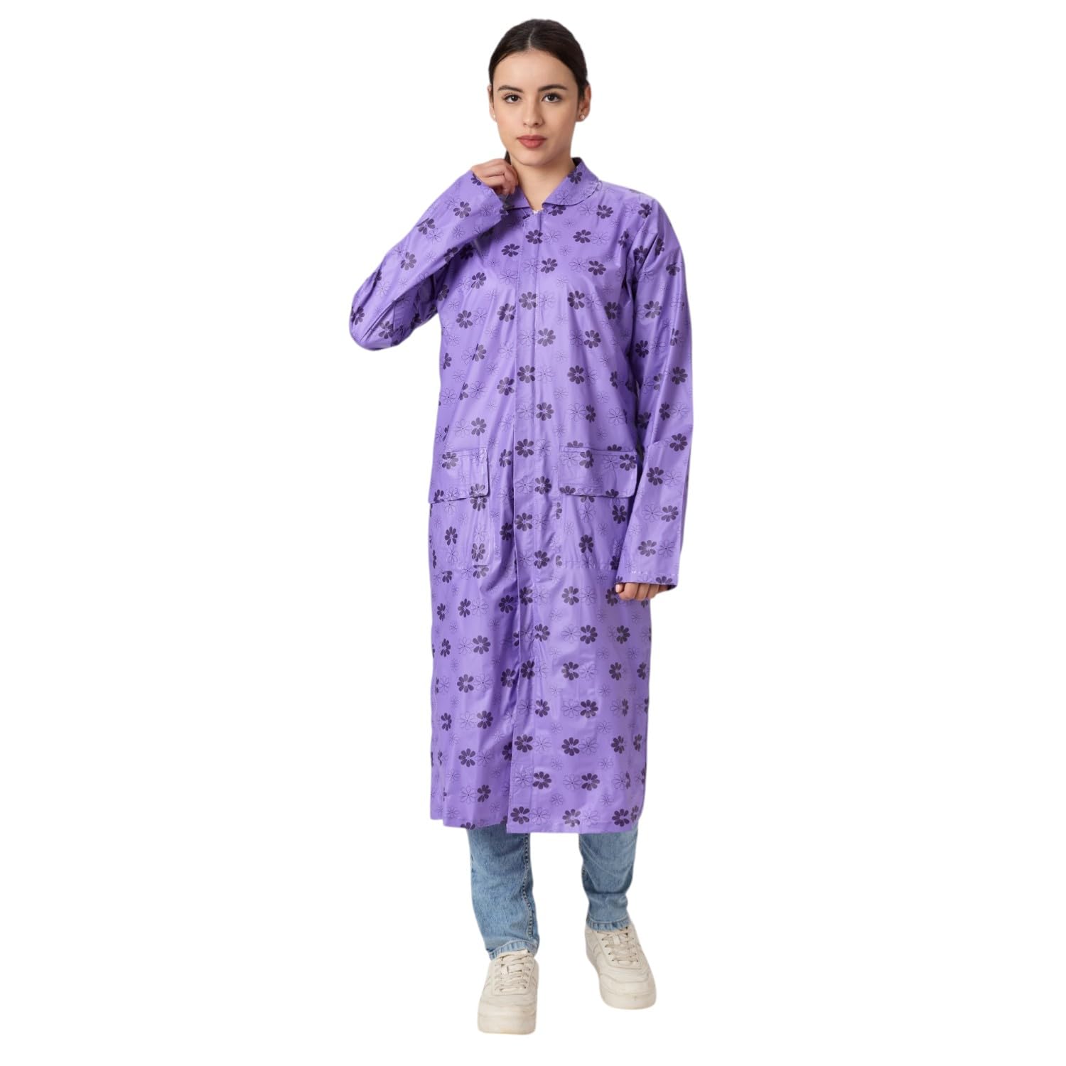 Women Waterproof Printed Raincoat with Full Sleeves, Front Closure & Pockets | Lightweight Reusable Long Rain Wear for Travel, Office, Bike Riding & Daily Monsoon Use-image-19