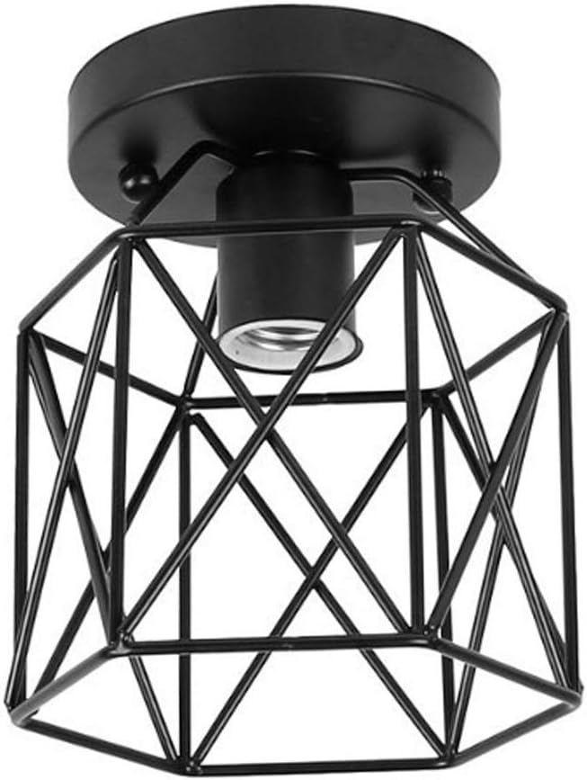 Industrial Vintage Style 220V Semi Flush Mount Ceiling Light Metal Hanging Fixture Pendant Lighting for Indoor, use E27 Light Bulbs, Black ,