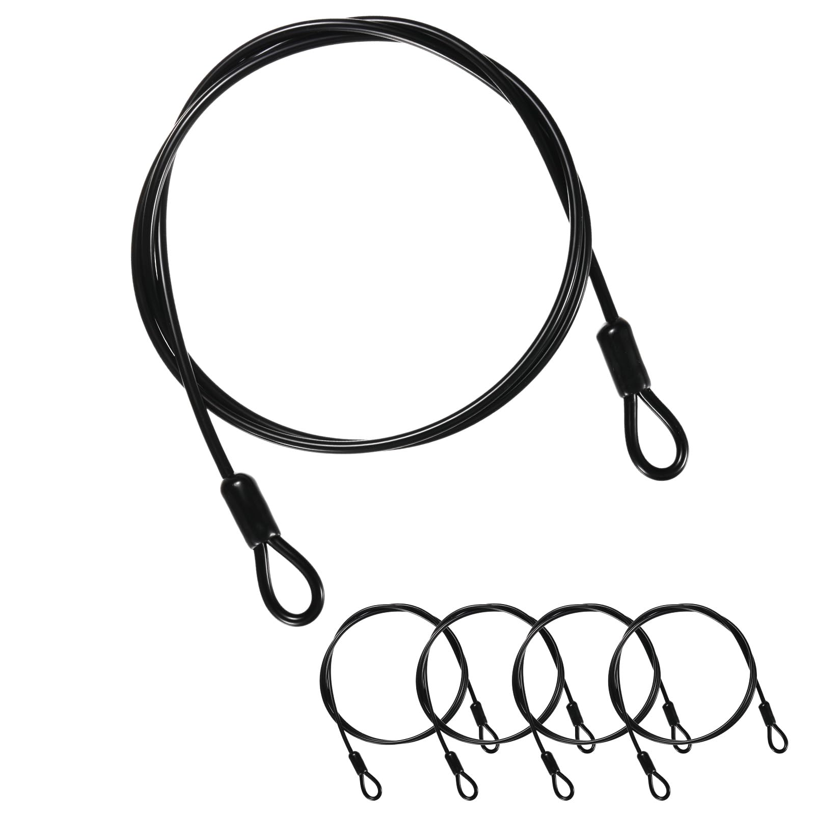 M METERXITY 5-Pack Security Cable Lock, 4FT 4mm PVC Coated Stainless Steel Luggage Lock Wire Rope with Double Loop for Travel/Gate/Bike, Cut-Resistant