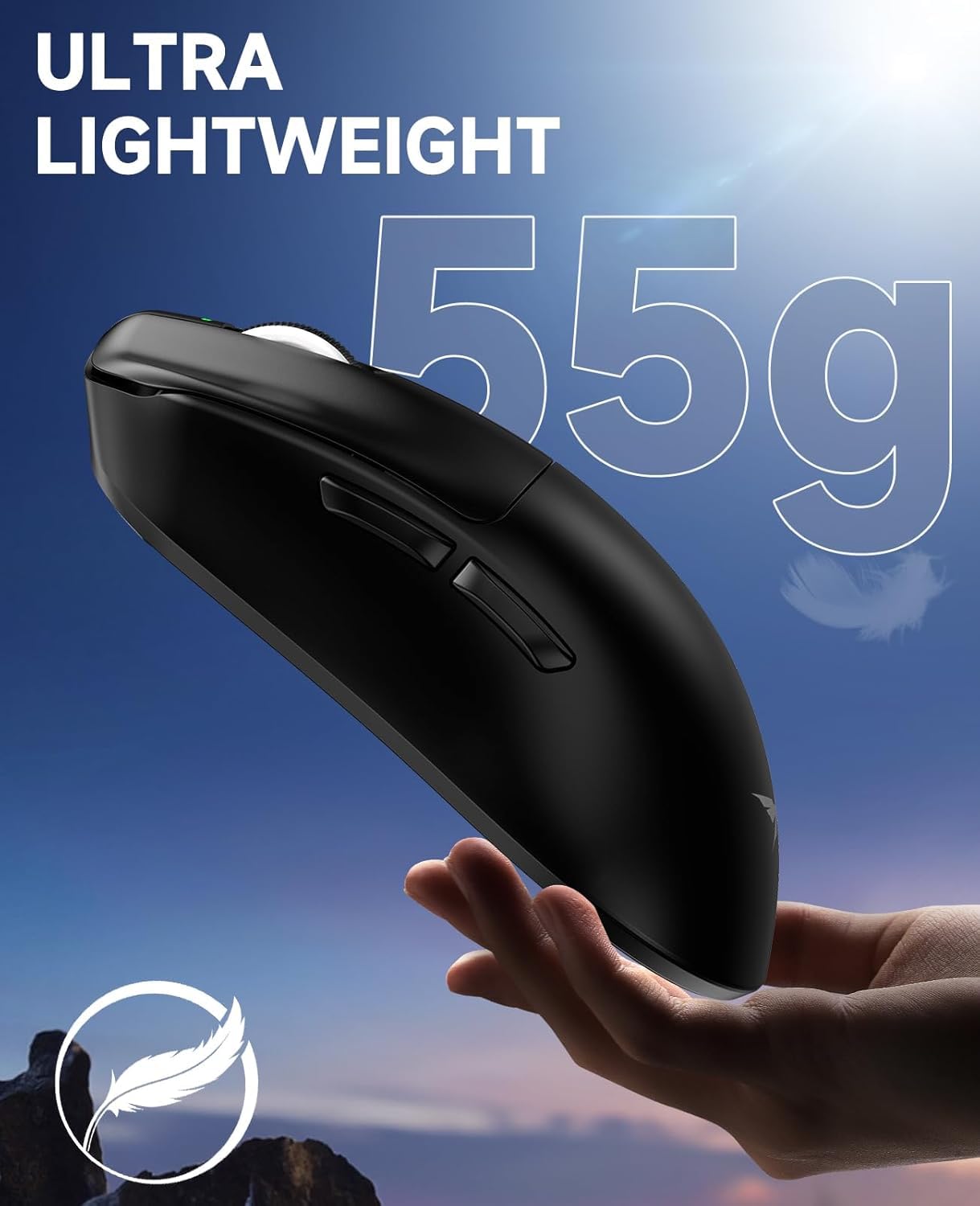 VGN Ratón inalámbrico para juegos F1, 26.000 DPI, alta precisión, 55 g, ligero, tasa de sondeo 4K, duración de la batería de 200 horas, 6 botones programables, carga USB-C, para PC/Mac/portátil, negro
