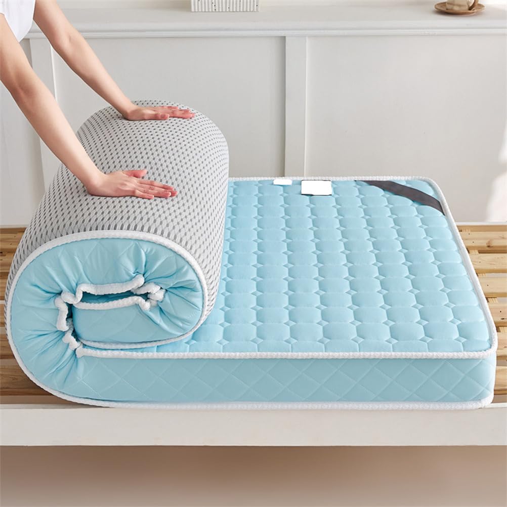 Genérico Premium Japanese Futon Mattress, Topper ViscoeláSticos Altura 5/8cm Firme y Confortable, Enrollables PortáTil, para Matrimonio, Viajes, Tatami, Suelo, Camping,Blue 8cm,80x190cm