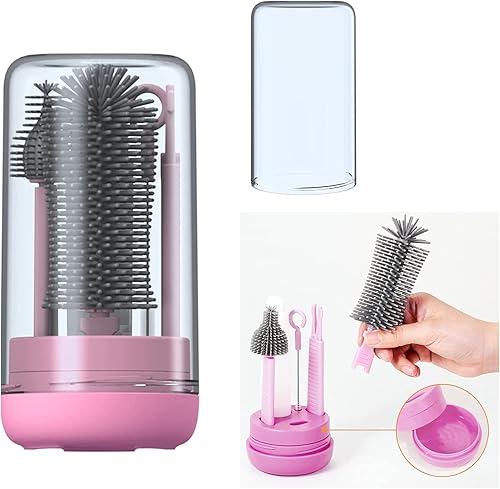 Miniatura 1 de Juego de cepillos de viaje para biberones con cepillo de silicona líquida, cepillo para pezones, cepillo limpiador de pajitas, dispensador de jabón