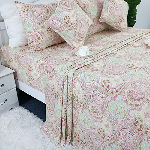 Image of FADFAY 4 Piece Pink Paisley Bed Sheet Set Luxury Bedding Sets Designer Bedding Collections 800 Thread Count 100% Egyptian Cotton Deep Pocket-California King Size