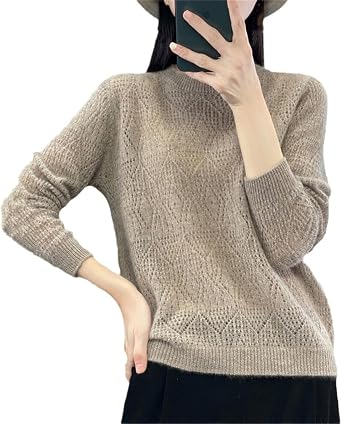 Women Wool Hollow Out Thin Sweater O-Neck Long Sleeve Pullover Spring Autumn Knitwear Sweater