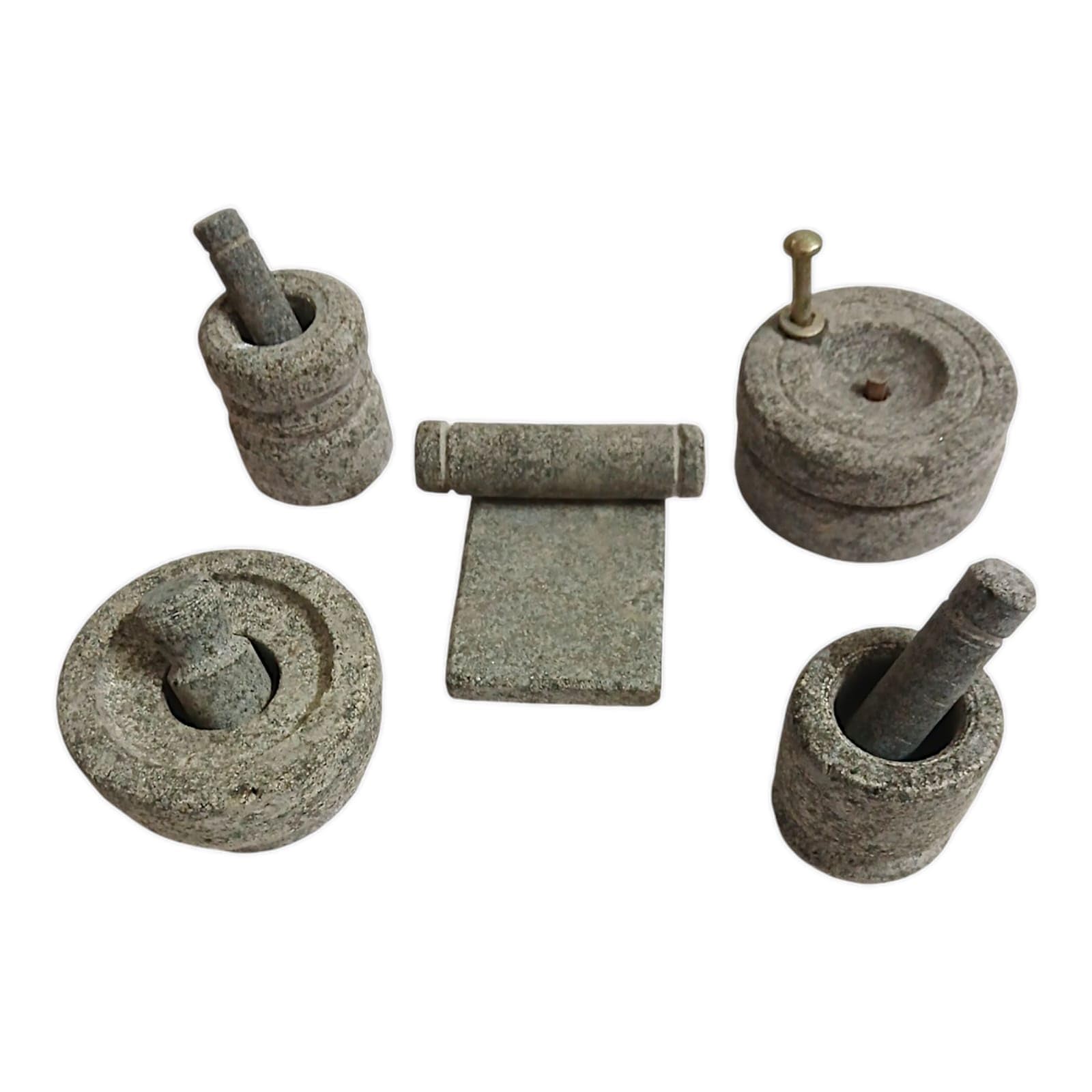 Stone Miniature Kitchen Play Set for Kids, Temple Pooja Accessories, Golu Toys | Choppu Saman | Ideal for Golu, Grahapravesam, Tradtional Home Decor, Soppu Saman | Grahapravesam Stone Set (Set of 5)