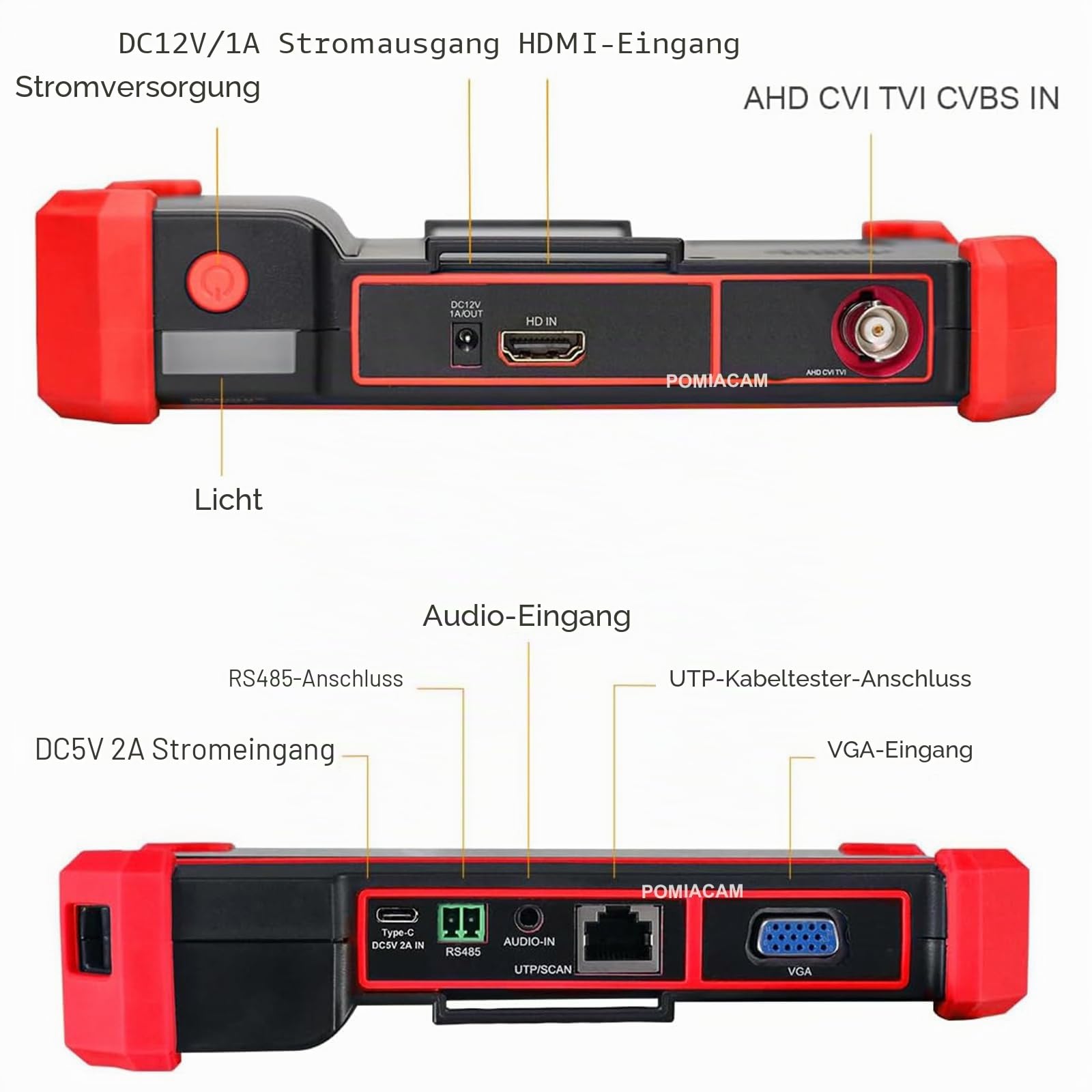 CCTV-Kameratester, HD-2950, 8 MP TVI CVI AHD CVBS Analog-Kameratester, 12,7 cm (5 Zoll), TFT-LCD-Bildschirm, UTP-Kabeltest, HDMI- und VGA-Eingang, RS485 PTZ-Steuerung, Audio-Test, 12 V