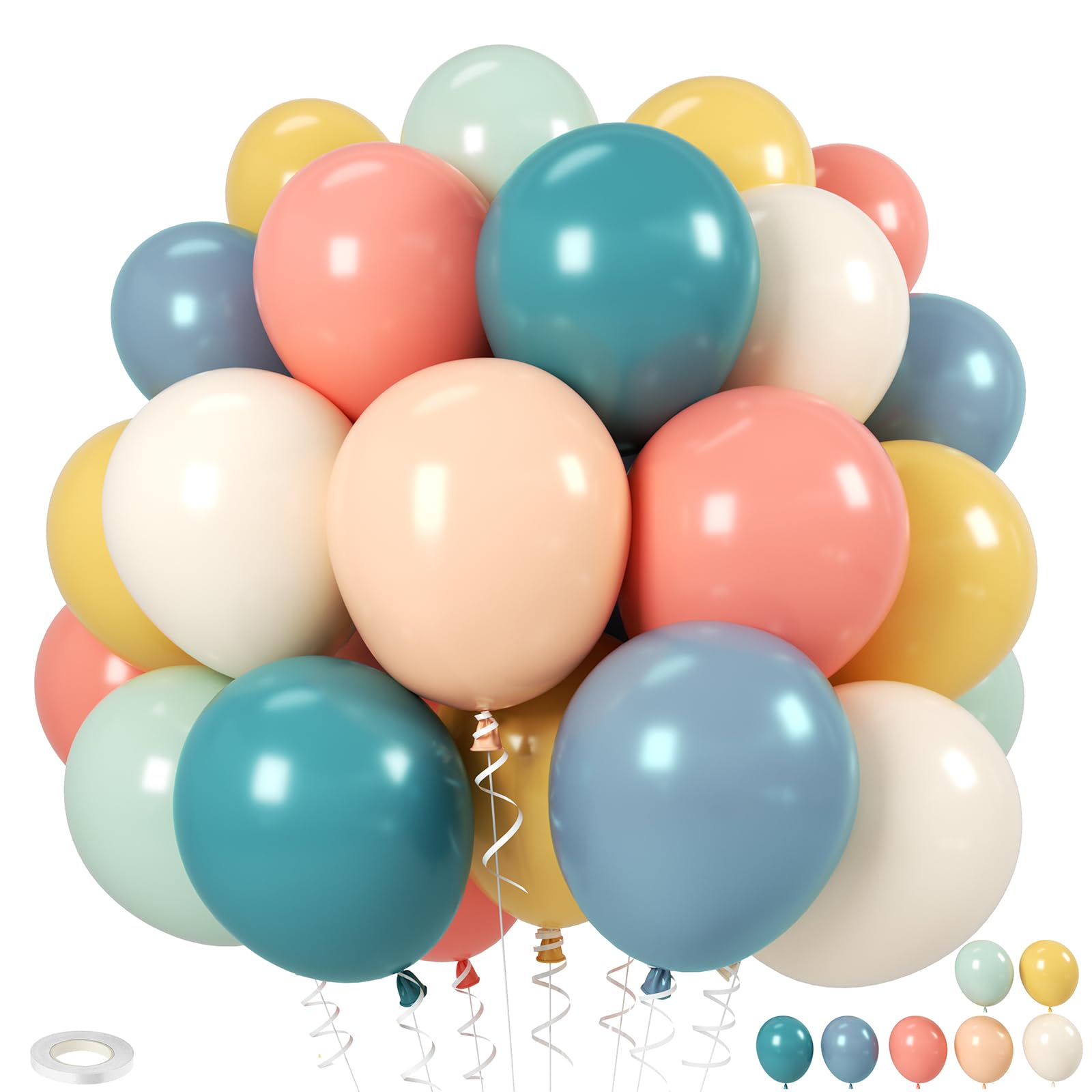 Biapian Retro Rainbow Balloon, 12 Inch Lemon Yellow Apricot Pink and Blue Latex Balloons, 20 Pcs Vintage Multicoloured Balloons for Kids Birthday Party Baby Shower Decorations