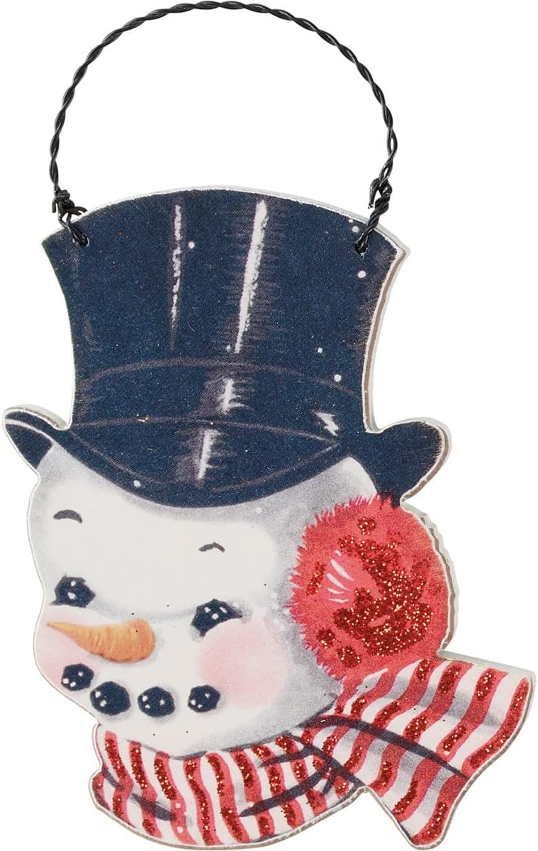 Vintage Snowmen Wooden Christmas Ornament Set with Glitter Accents