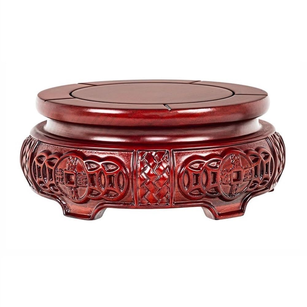 ZENY896V Home Plant Stand Bonsai Base Decoration, Round Rosewood Relief Sculpture Display Pedestal Decor