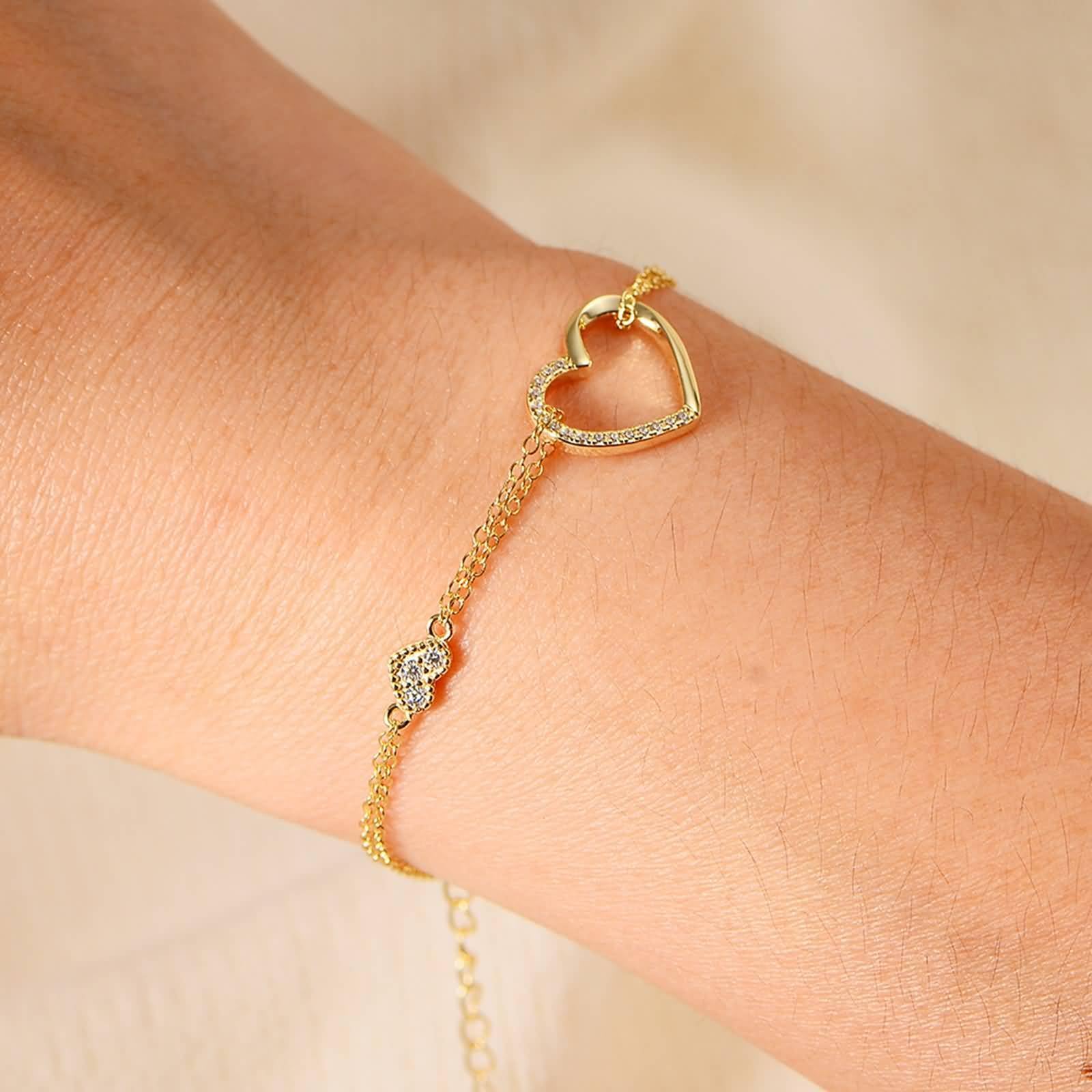 Pulseras de Mujer Oro Blanco 9 K / 14 K / 18 K, Cadena con Corazón Hueco y Moissanita, Cadena Extensible 16 CM + 5 CM, Pulsera de Plata Mujer