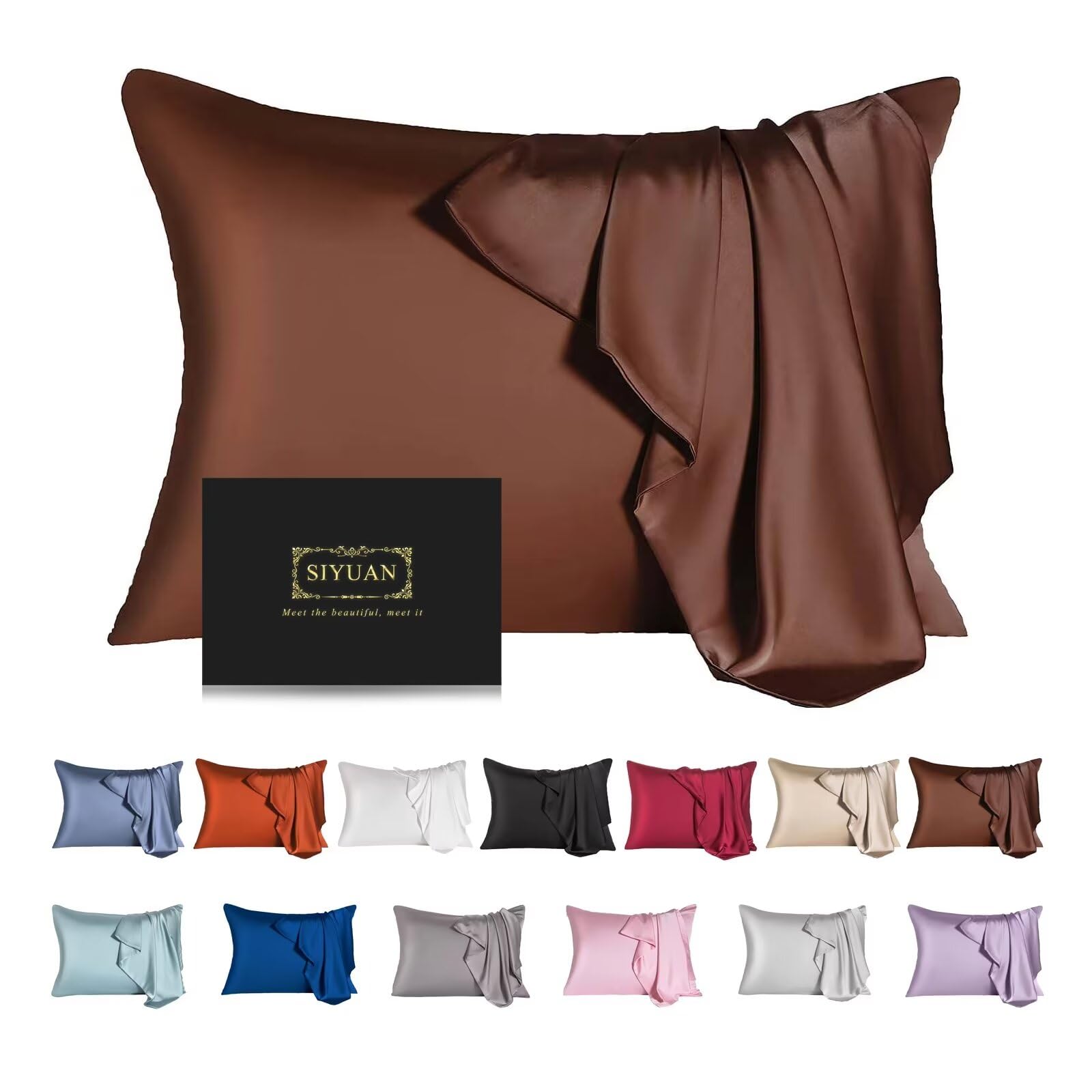 Mulberry Silk Pillowcase for Hair and Skin,Standard Size Cooling Silk Pillow Case with Hidden Zipper,Allergen Proof Dual Sides Soft Breathable Smooth Silk Pillow Cover for Women(Standard,Coffee) โ image 1
