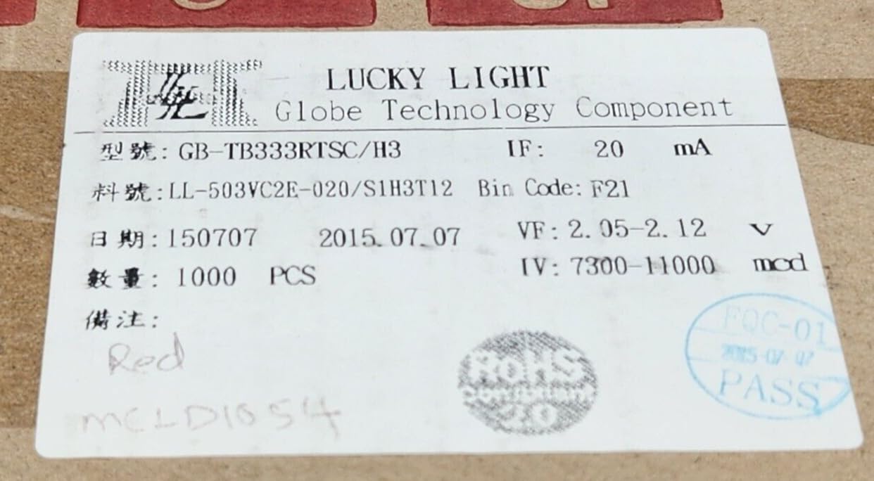 (20PC) LED GB-TB333RTSC-H3 ULTRA RED 5MM WITH STANDOFF TAPE & REEL LUCKY LIGHT
