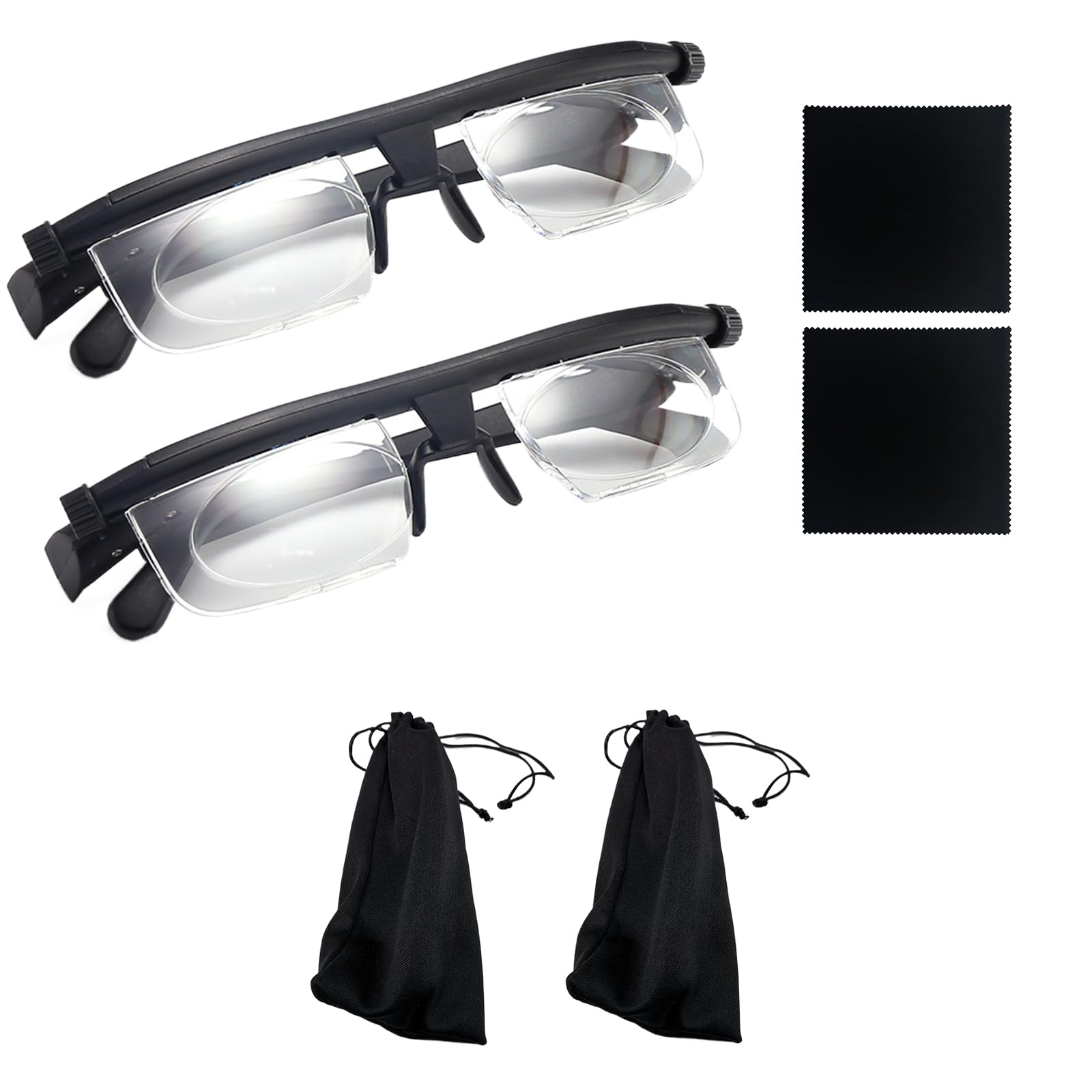 Katslyn Adjustable Focus Glasses 2 Pcs - Dial Vision for Reading and Distance With 2 Cleaning Cloths - Unisex