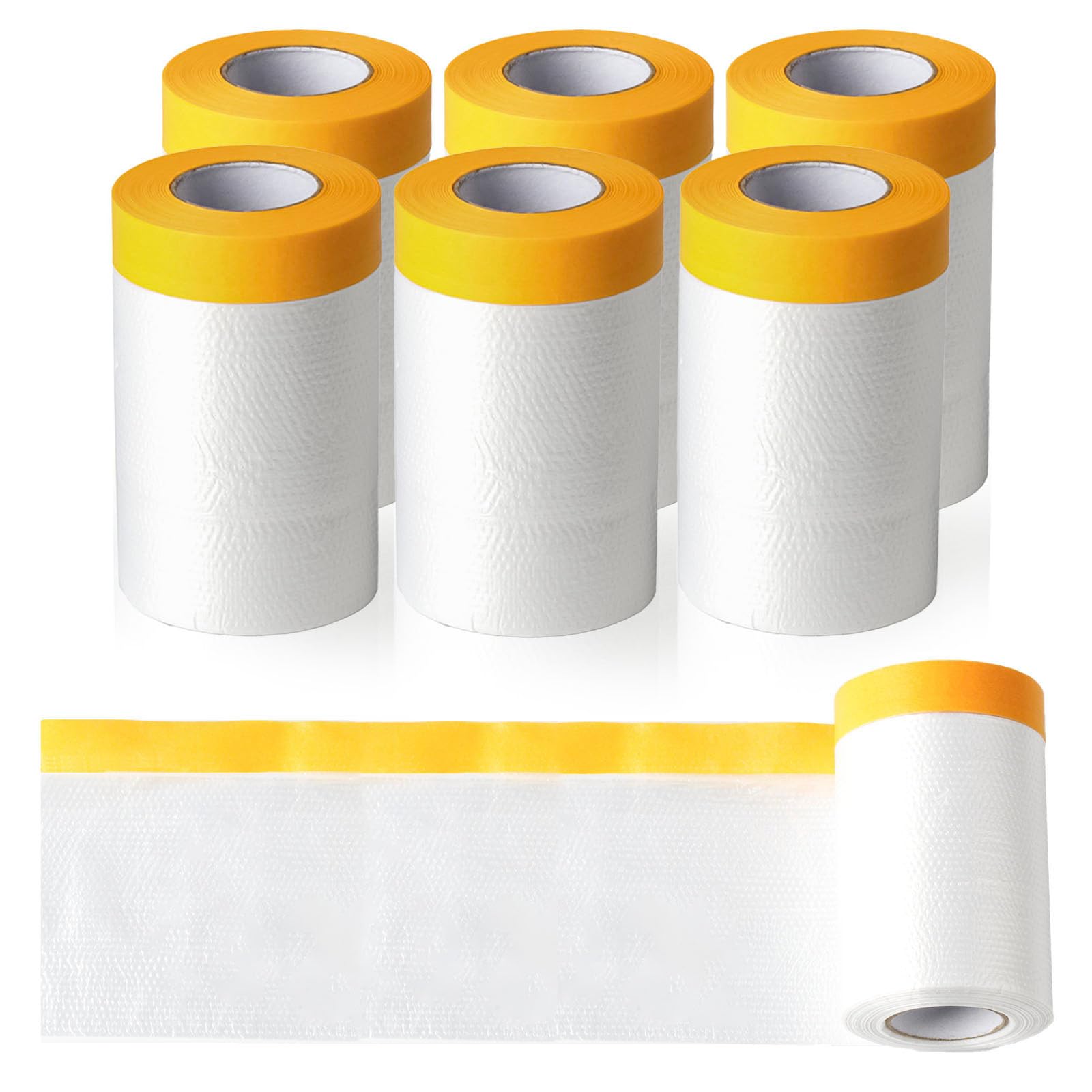 Pellicola di Mascheratura con Nastro Adesivo, 6 Rotolo di Pellicola Coprente con Nastro Adesivo per Pittore Trasparente, Nastro per Pittore Mascherare e Coprire Pittura, 55 cm x 20 m