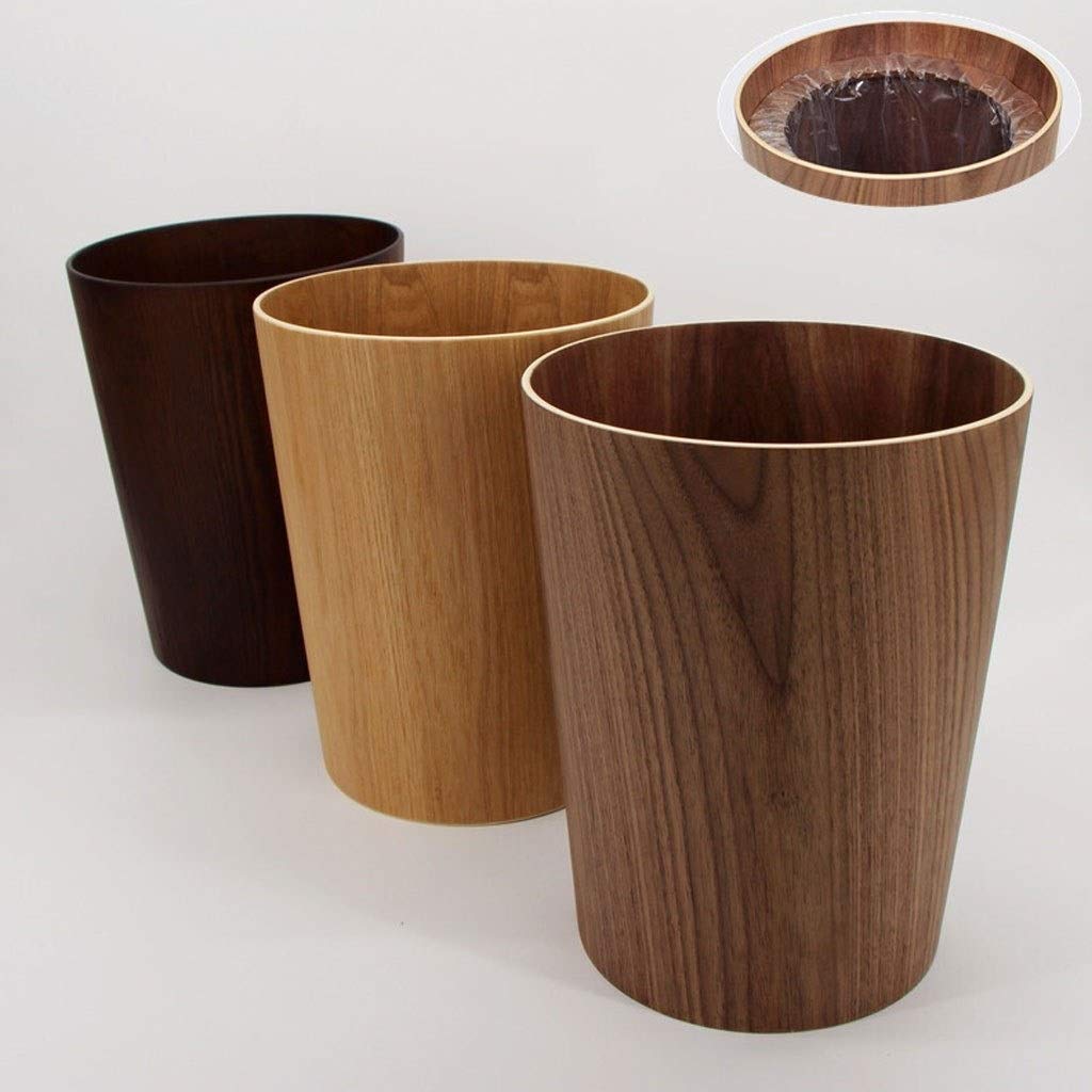 Mülleimer Kreativer hölzerner Papierkorb, runder Abfalleimer, Badezimmer, Schlafzimmer, Büro, natürliche Holzmaserung Abfalleimer/Kosmetikeimer (Color : Brown-2)