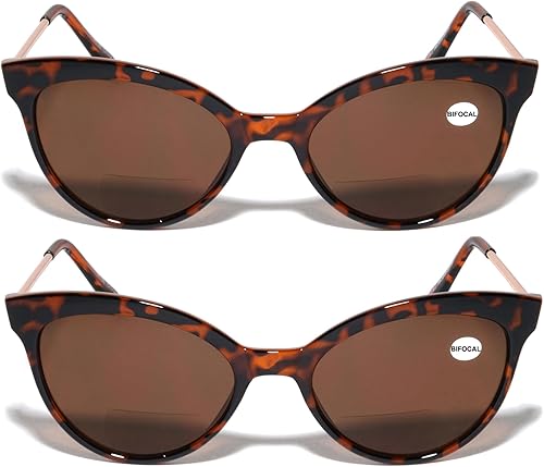 V.W.E. 2 pares de lentes de sol bifocales de lectura para mujer, lentes de lectura para exteriores, ojo de gato, vintage, color negro tortuga V.W.E. 2 pares de lentes de sol bifocales de lectura para mujer, lentes de lectura para exteriores, ojo de gato, vintage, color negro tortuga