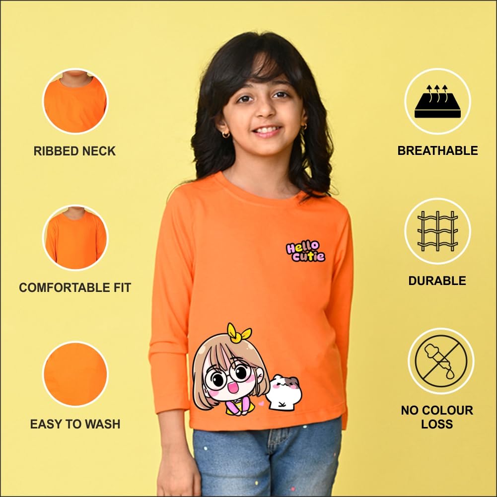 Nusyl Hello Cutie - T-shirt in cotone a maniche lunghe con stampa con testo per ragazze, magliette a girocollo a costine, maglietta casual, colori di stampa a lunga durata |