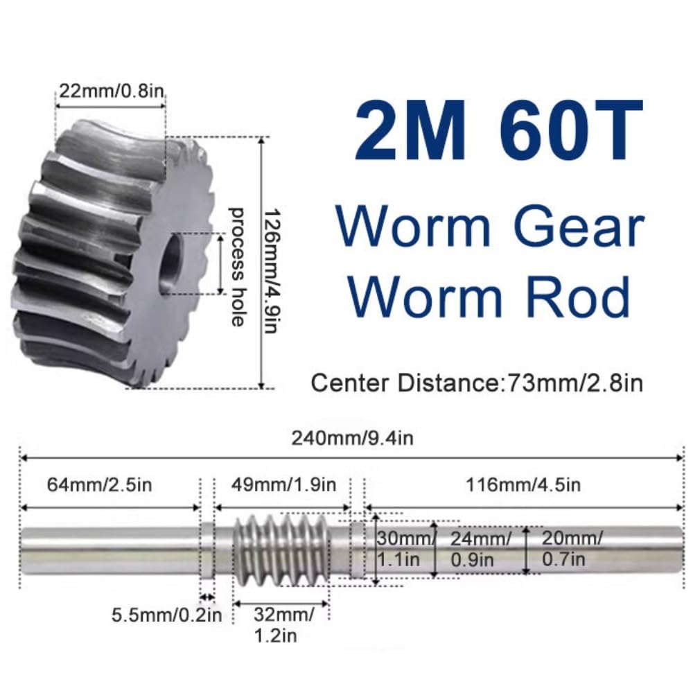 Varilla de transmisión acero 2 m, 45 mm, relación 1:60 for CNC, reductor engranajes helicoidales con orificio proceso, módulo, 60 T