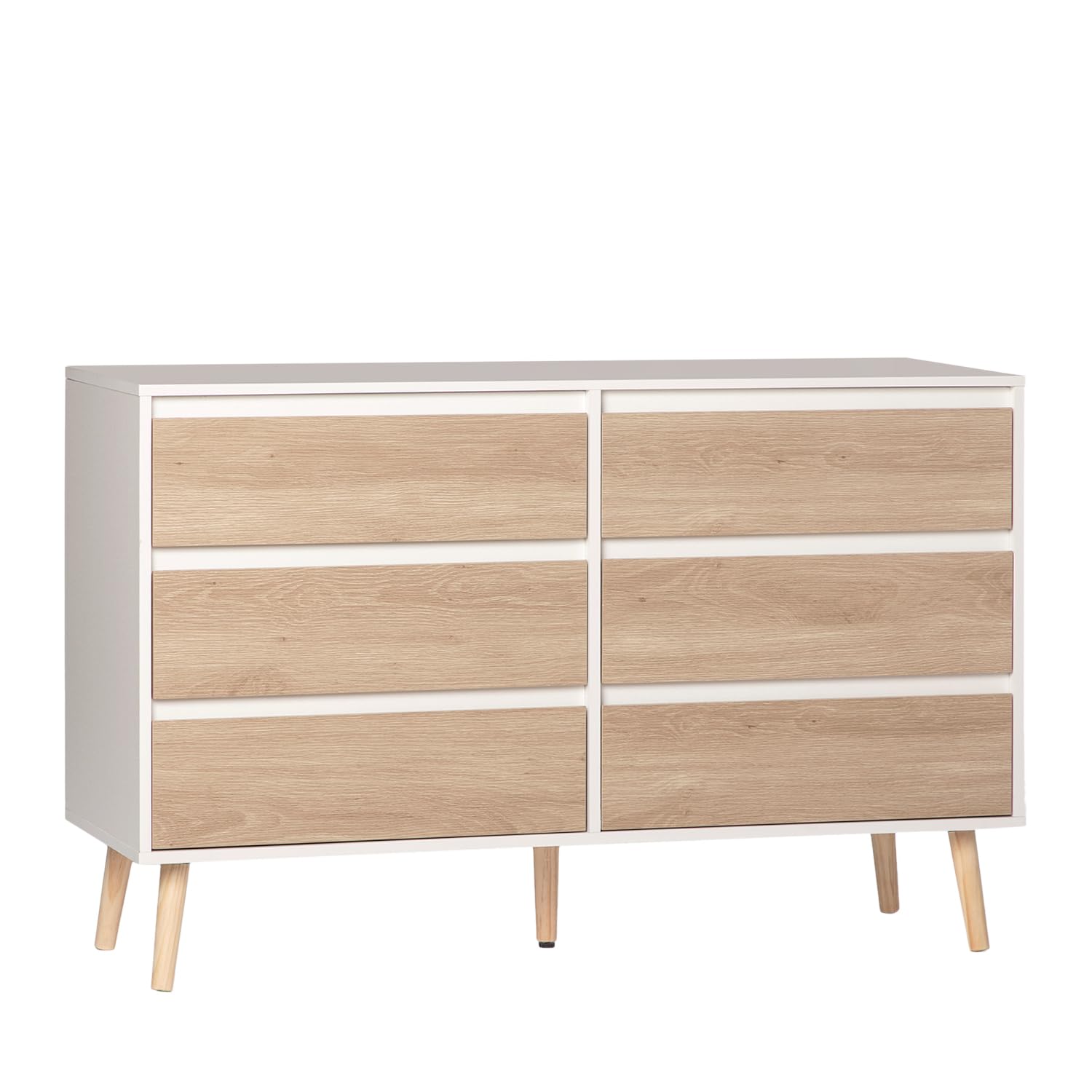 KLAST Cómoda de 6 cajones en Madera Color Blanco y Natural