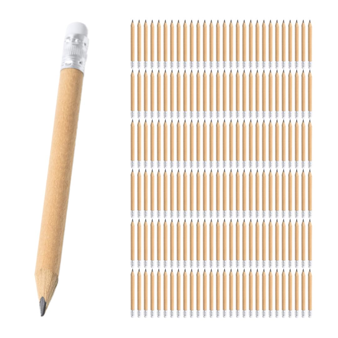 WPRO Mini Bleistift mit Radiergummi 2000 Stück, 10 cm natur, vorgespitzt | Kurzer Holzstift für Empfang, Gastronomie, Event und Büro