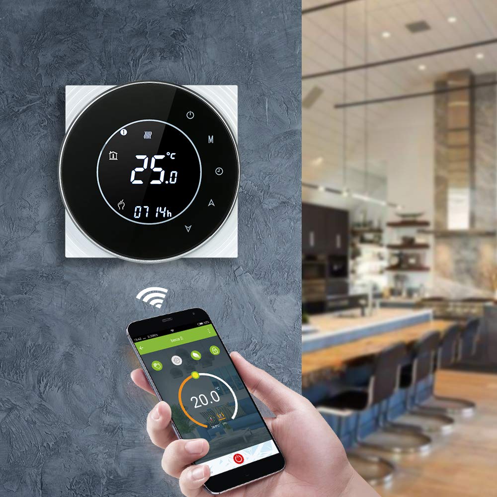 Termostato Wi-Fi para caldera de gas, termostato digital, programable, pantalla LCD táctil con retroiluminación y función de control de voz, cronotermostato BHT-6000-GC