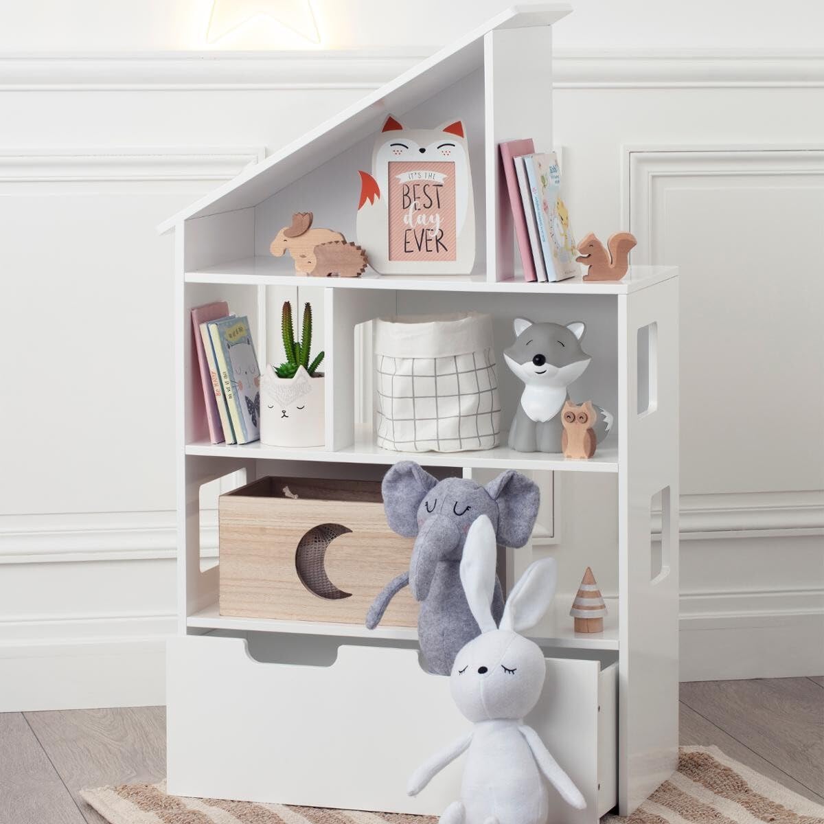 Meuble Etagère de Rangement Enfant avec Coffre à roulettes H 103.5 cm - Atmosphera