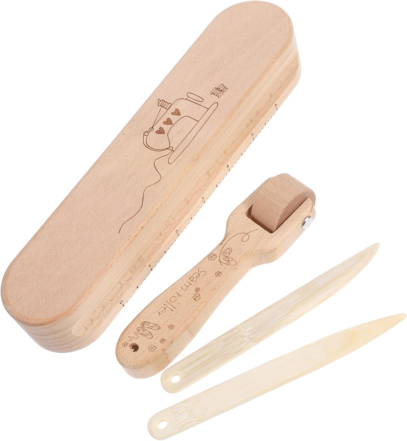 Luxshiny 4pcs Beechwood Seam Roller and Tailor Clapper Set, Professional Wooden Pressing Tools for Quilting and Sewing Fabric Flattening, Point Pressing Accessories for Home and Craft Use