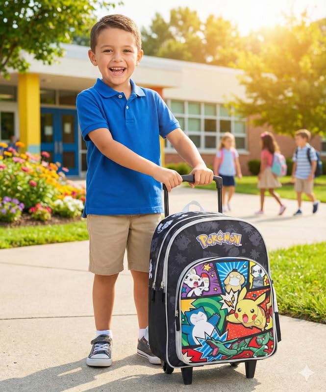 Image of STRIDERS Pokemon School Bag for Kids | Spacious Durable Rolling Backpack | Padded Comfortable Straps & Fun Design | Ideal for School Travel & Play