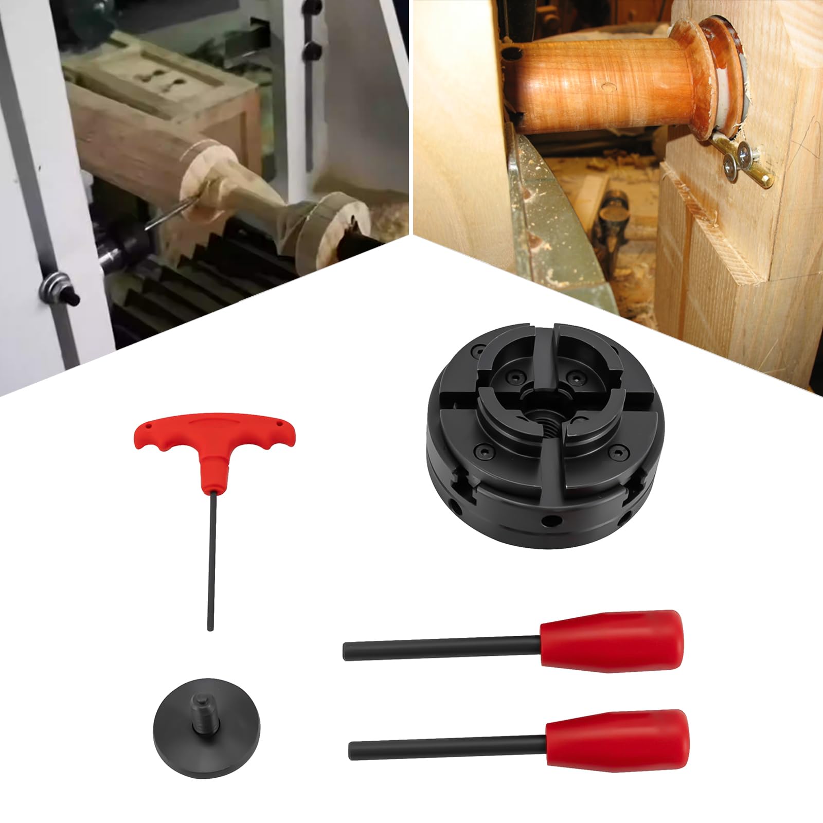 Mandrino autocentrante a 4 ganasce da 39 – 76 mm, precisione 0,3 mm, apertura mandrino M33 x 3,5 mm, filettatura tornio con chiave, tornio in legno