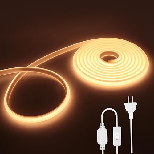 Tira de luz LED de neón COB de 1M, 288 LEDsm FCOB LED impermeable, cuerda de silicona, 110 V de alta densidad, flexible, súper brillante, 3200 K,