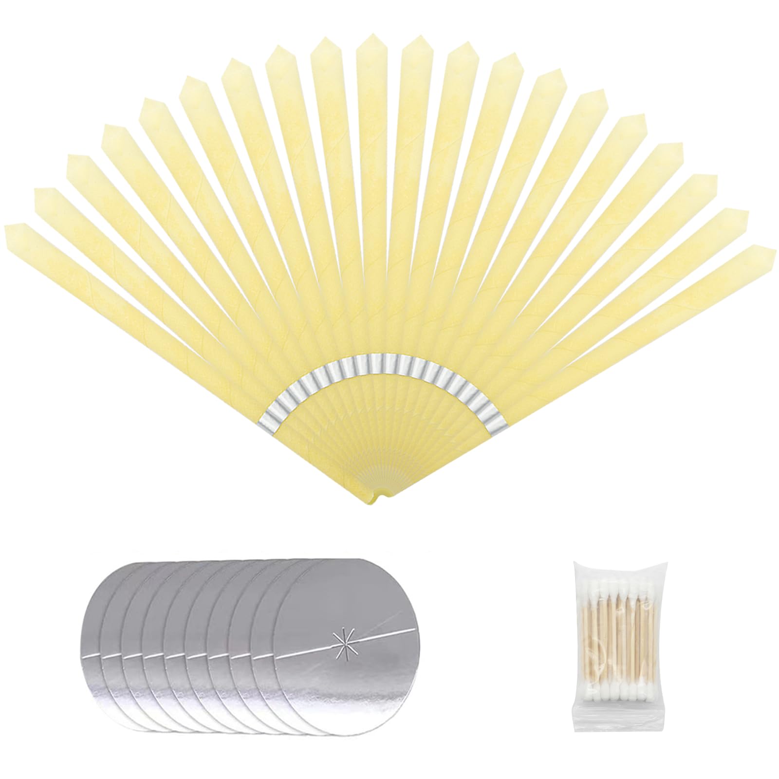 20 Pz Candele per Orecchie Detergenti Naturali, Beige 20 Coni Orecchie Cerume con 10 Dischi Protettivi e 20 Tampone di Cotone, Candele Orecchie Cerume in Cera di Stoffa
