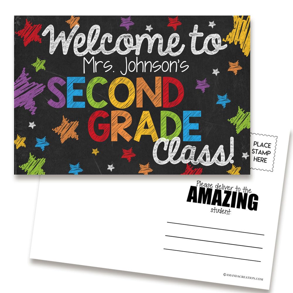 Amanda CreationBack to School Postcards Custom Welcome To Second Grade Chalkboard Letter Notes for Students, 30 4"x6" Fill In Notecards - Personalized Bulk from Teacher Positive Note Home
