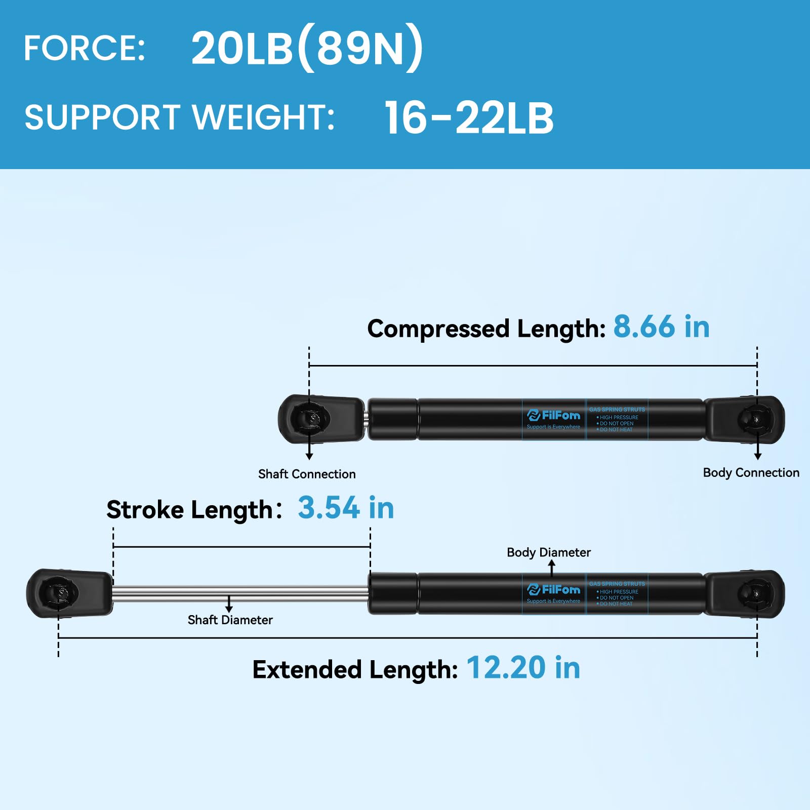 Snapklik.com : FILFom 12 Inch 20Lbs/89N Gas Struts Shocks C1610618 Lift ...