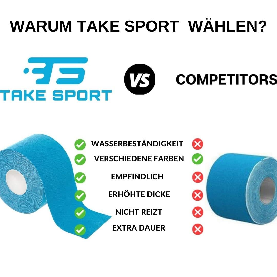 TAKE SPORT® Kinesio | sporttape | physio tape | Tape Kinesiologie | kinesiologie tape | kinesiotapes | tape kinesio | kinesio tape | kinesiotape | tapes 12 Rollen, 5 x 5 m, 95% Baumwolle, 5% Elasthan