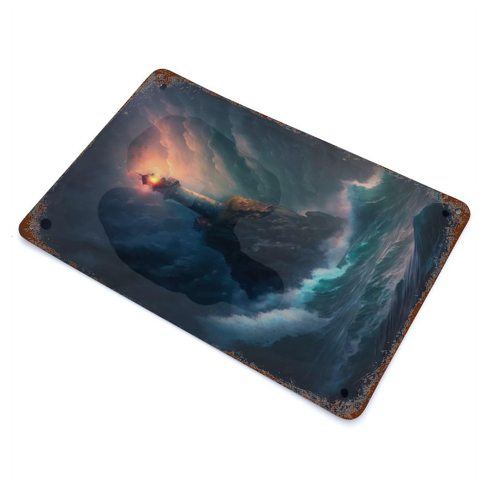 Decorative Tin Sign A Lighthouse in A Storm V6 11.8"x7.9", Vintage Wall Decor for Pub, Kitchen And Man Cave Decor