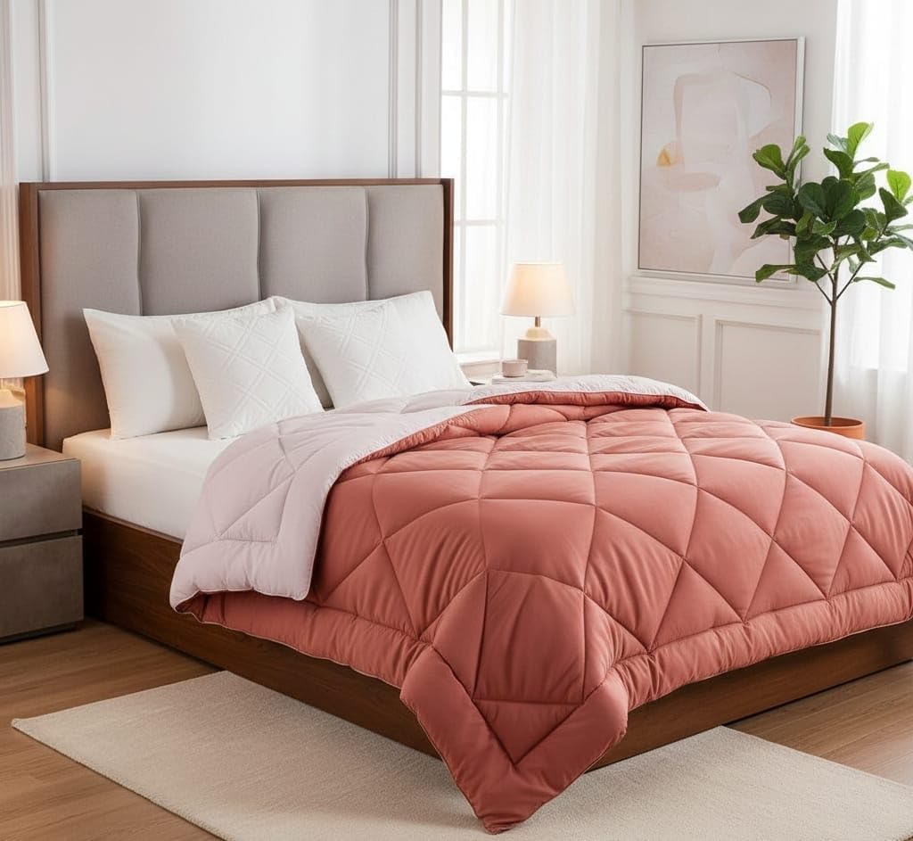 Dual Tone Reversible Heavy Comforter for Double Bed Ultra-Soft Glace Cotton | 90x100 Inch |Filled with Pure Microfiber | Premium Comforter for Winter Season (Mist Red)-picture-15