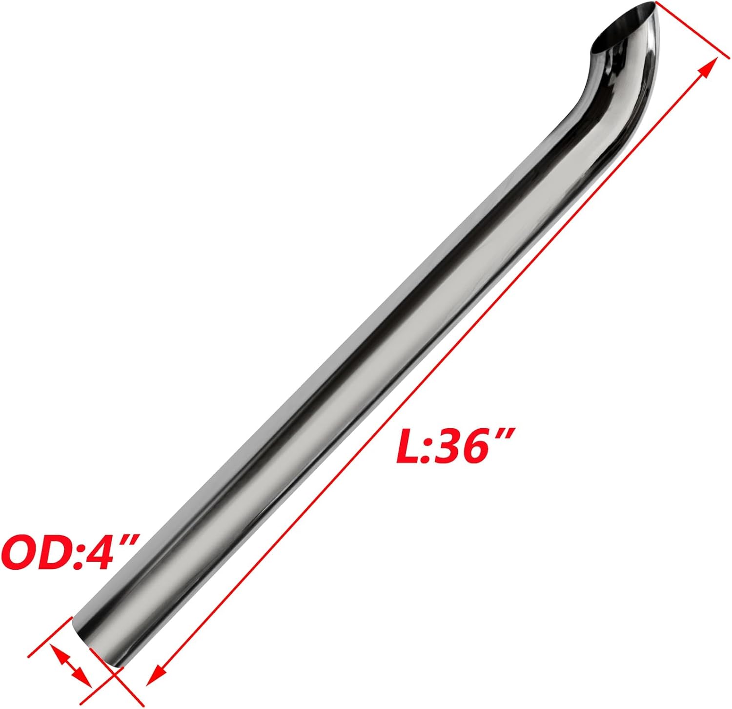 4 inch OD Curved Exhaust Stack Chrome Pipe 36 inch Long Stainless Steel (36")