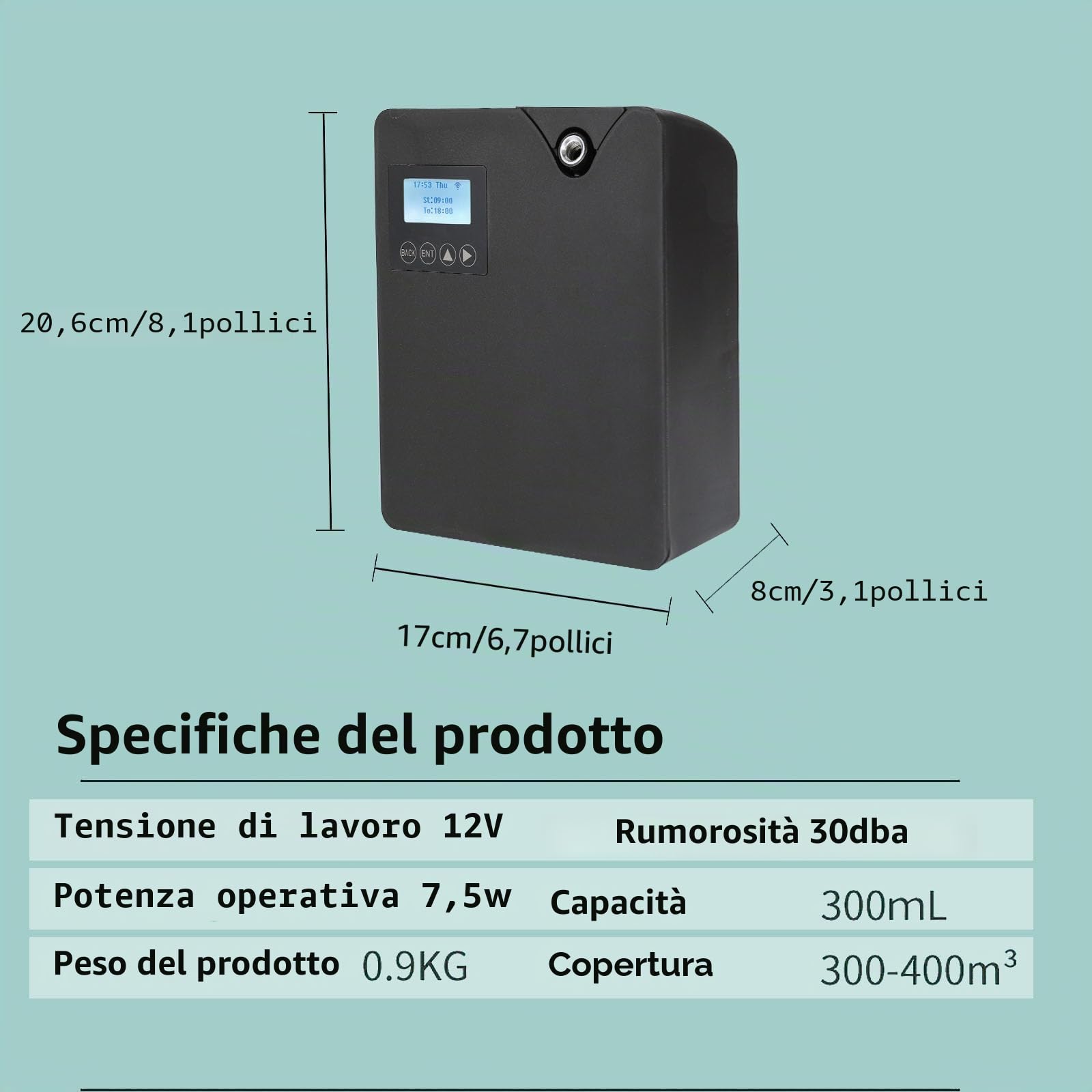 Macchina per aria profumata intelligente per la casa, diffusore di oli essenziali senza acqua professionale 300 ml con tecnologia di nebulizzazione, controllo Bluetooth e Wi-Fi (Nero)