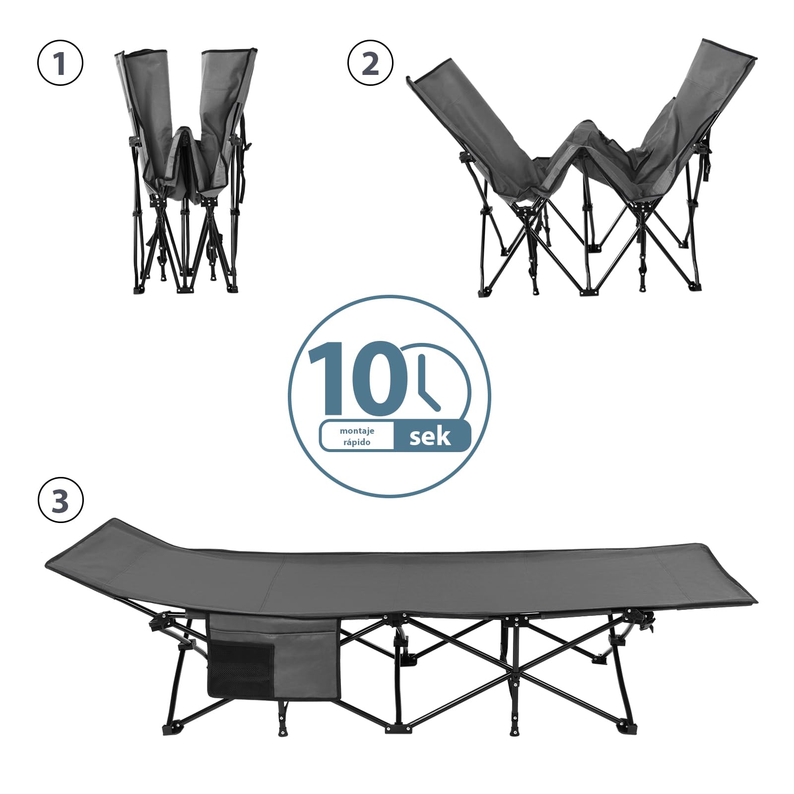 ALPIDEX Cama Camping hasta 200 kg Bolsillo Lateral Cómodo Acolchado Suave Invitados Plegable Tumbona Jardín Playa Viajar