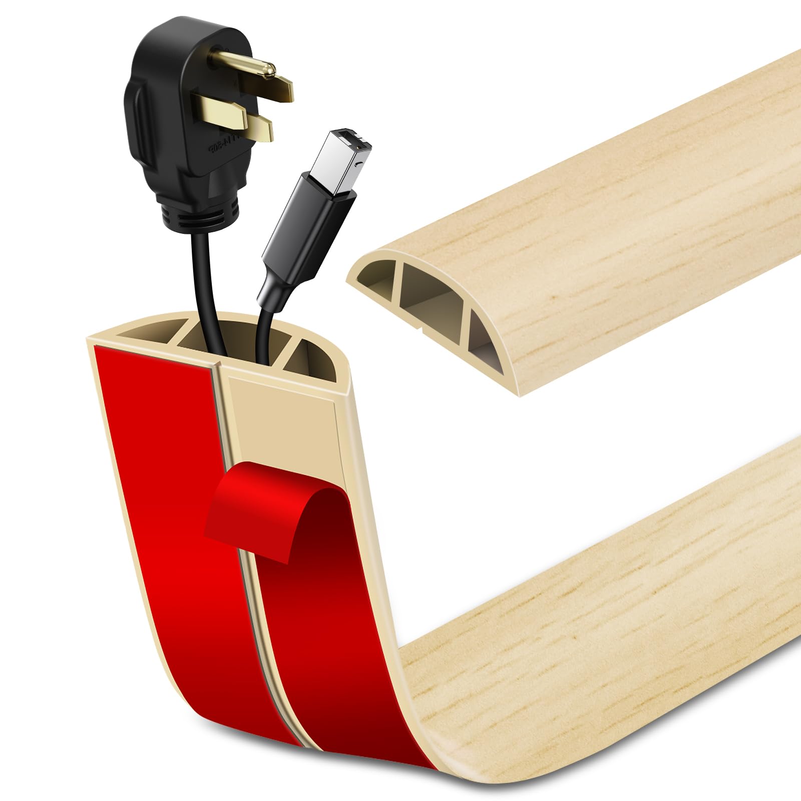 Canaletas para Cables Adhesiva canaleta pasacables para Suelo Cubiertas de Suelo para Cables pasacables de PVC (3m×3cm, Grano de Madera Beige)